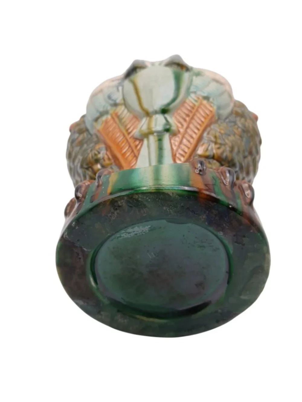 Majolica Double Eagle Head Vase Sculptural Ceramic Urn 9.5